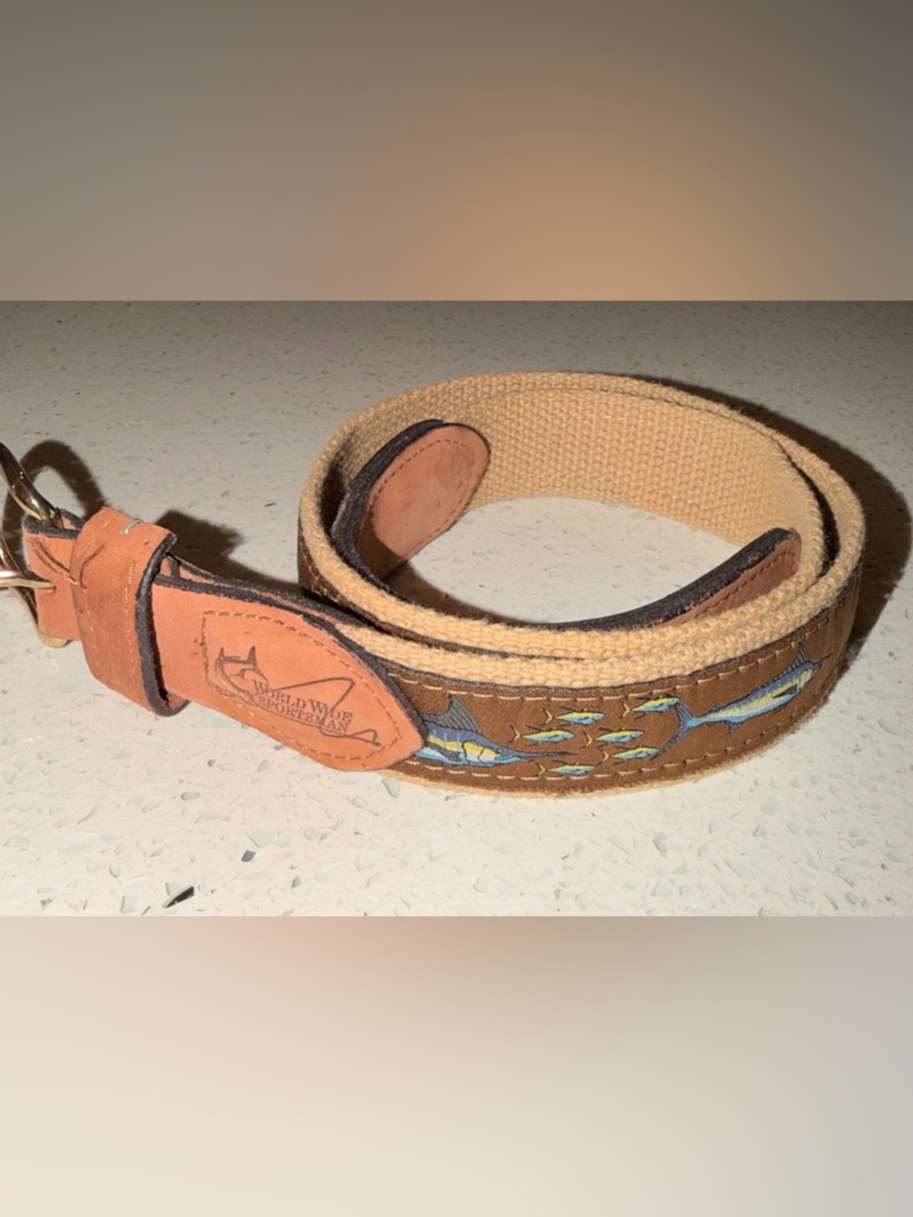 Women’s Brown Canvas Fish-Embroidered Belt